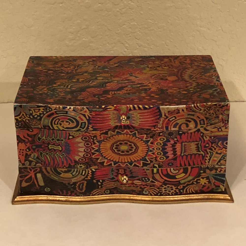 Decoupage Jewelry Box, "Huichol Enchantment"